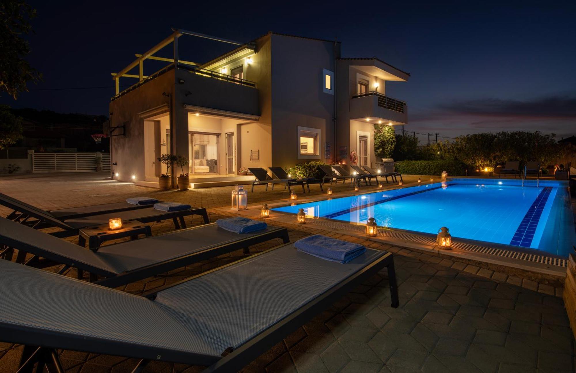 Four Seasons Private Villa - Seaview - Big Heated Pool - Gym - Sport Activities Goúvai Luaran gambar